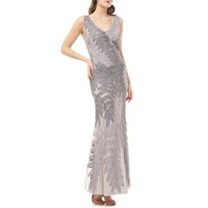 JS COLLECTION Womens Gray Sleeveless V Neck Full-Length Formal Sheath Dress 2